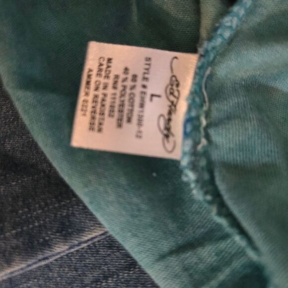 Ed Hardy Blue And Pink Tie Dye Logo Cropped Tee Shirt NWT - Picture 5 of 5